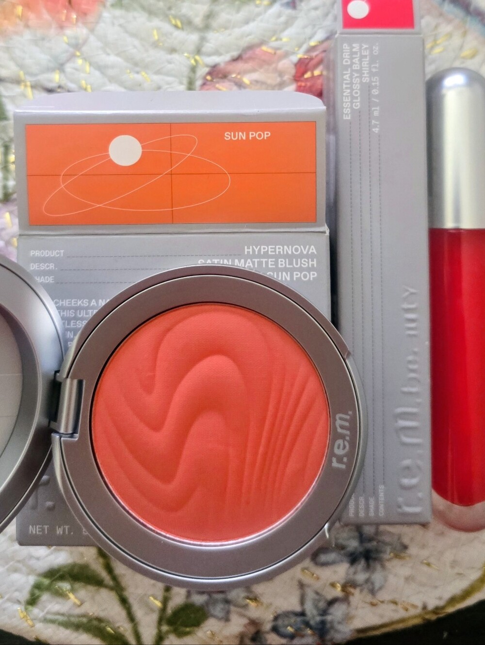 Rem BeautyHybernova Satin Matte Blush - Sun Pop (Coral Pink) And Lip Glosd